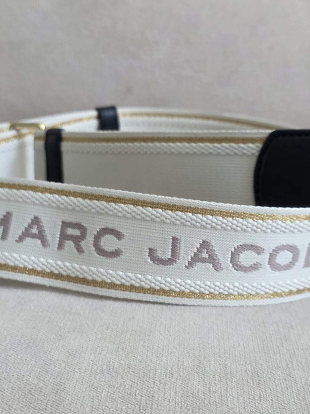 Marc Jacobs Logo Webbing Crossbody Bag Strap Cream Gold Metallic Guitar Lux - Picture 8 of 9